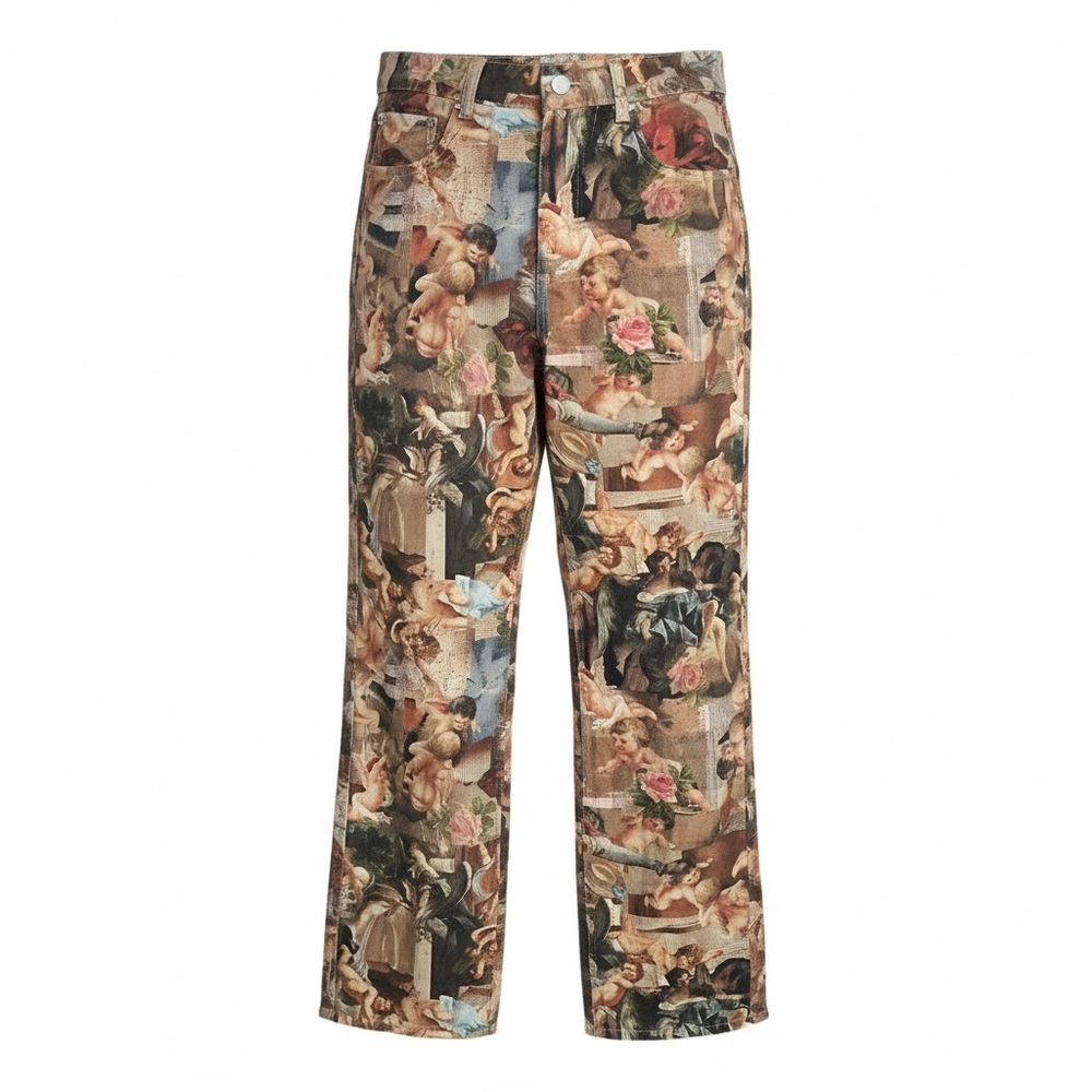 SHEIN Multicolor Artistic Print Wide Leg Jeans